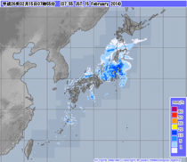 気象庁発表午前7時55分現在の雨雲レーダー