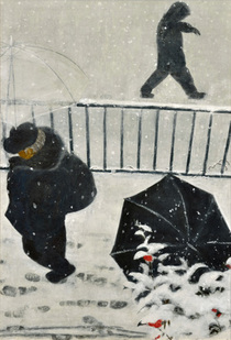 「雪降る、朝」 2015年 116.7×90.9cm 雲肌麻紙・岩絵具